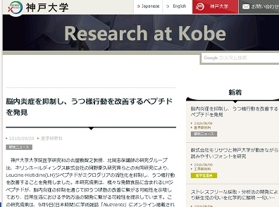 脳内炎症を抑制、うつ様行動を改善するペプチド発見のサムネイル画像