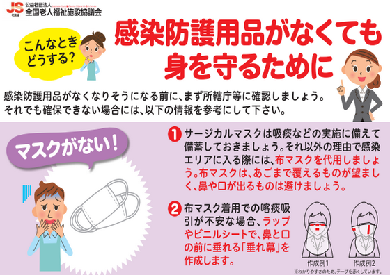 不足する感染防護具、代替手段品を例示のサムネイル画像