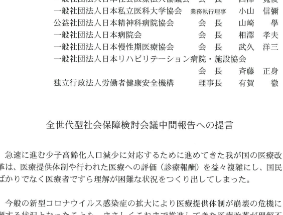 全世代型社会保障検討会議に提言、日病協のサムネイル画像